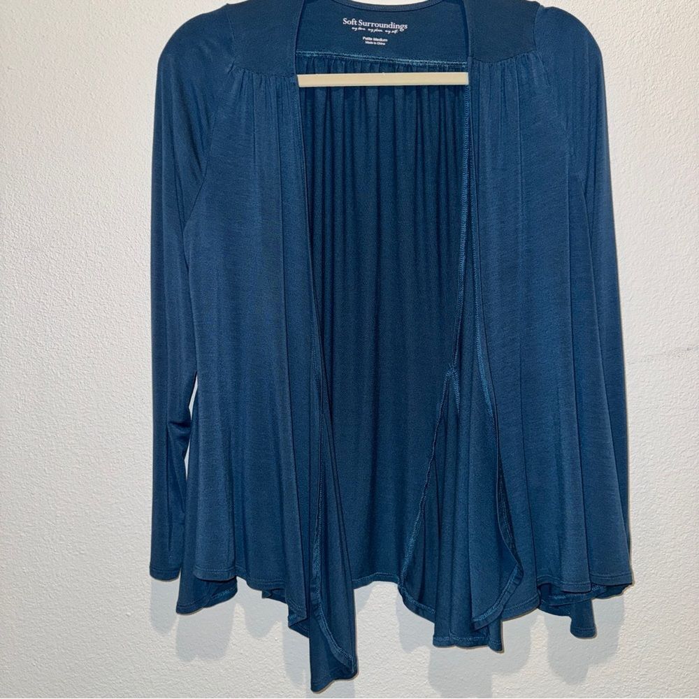 SOFT Surroundings Drapey Topper Cardigan Blue Open Layered Knit